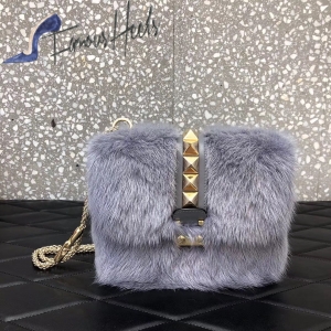 Valentino Rockstud Fur Bag 21cm gray 